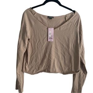 wild fable Beige Long Sleeve V-Neck Top
